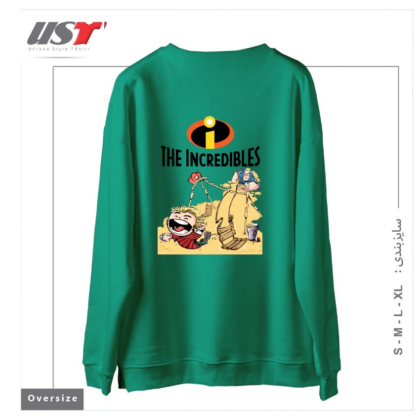 طرح THE INCREDIBLES سوییشرت اورسایزرنگ سبز سدری