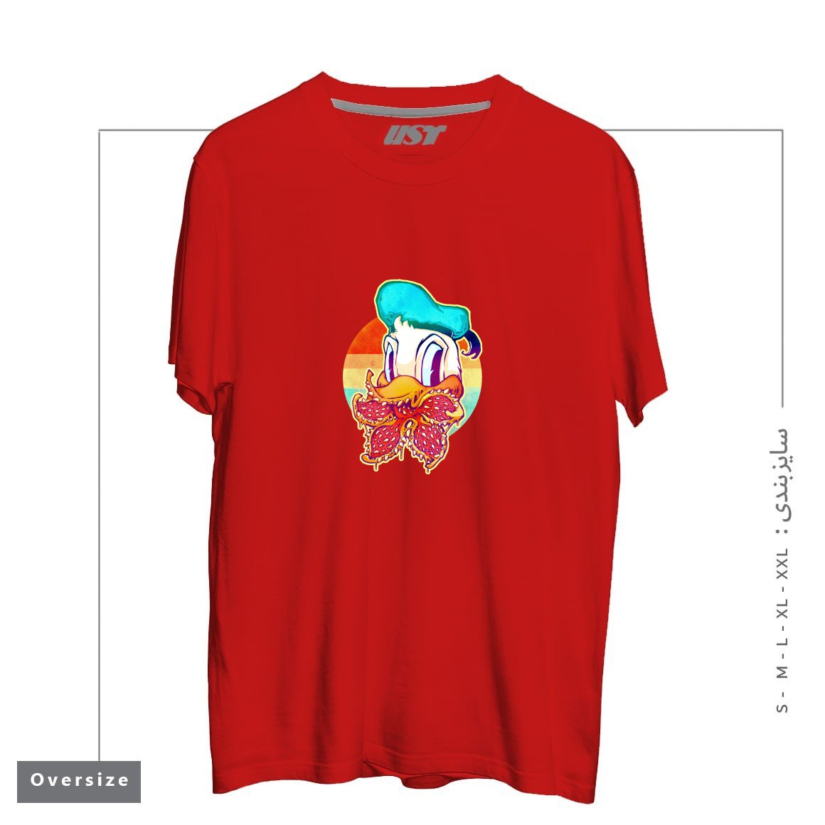 طرح UPSIDE DOWN STRANGER DONALD تیشرت اورسایزرنگ قرمز