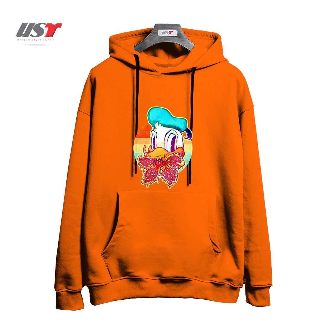 طرح UPSIDE DOWN STRANGER DONALD هودی اورسایزرنگ نارنجی