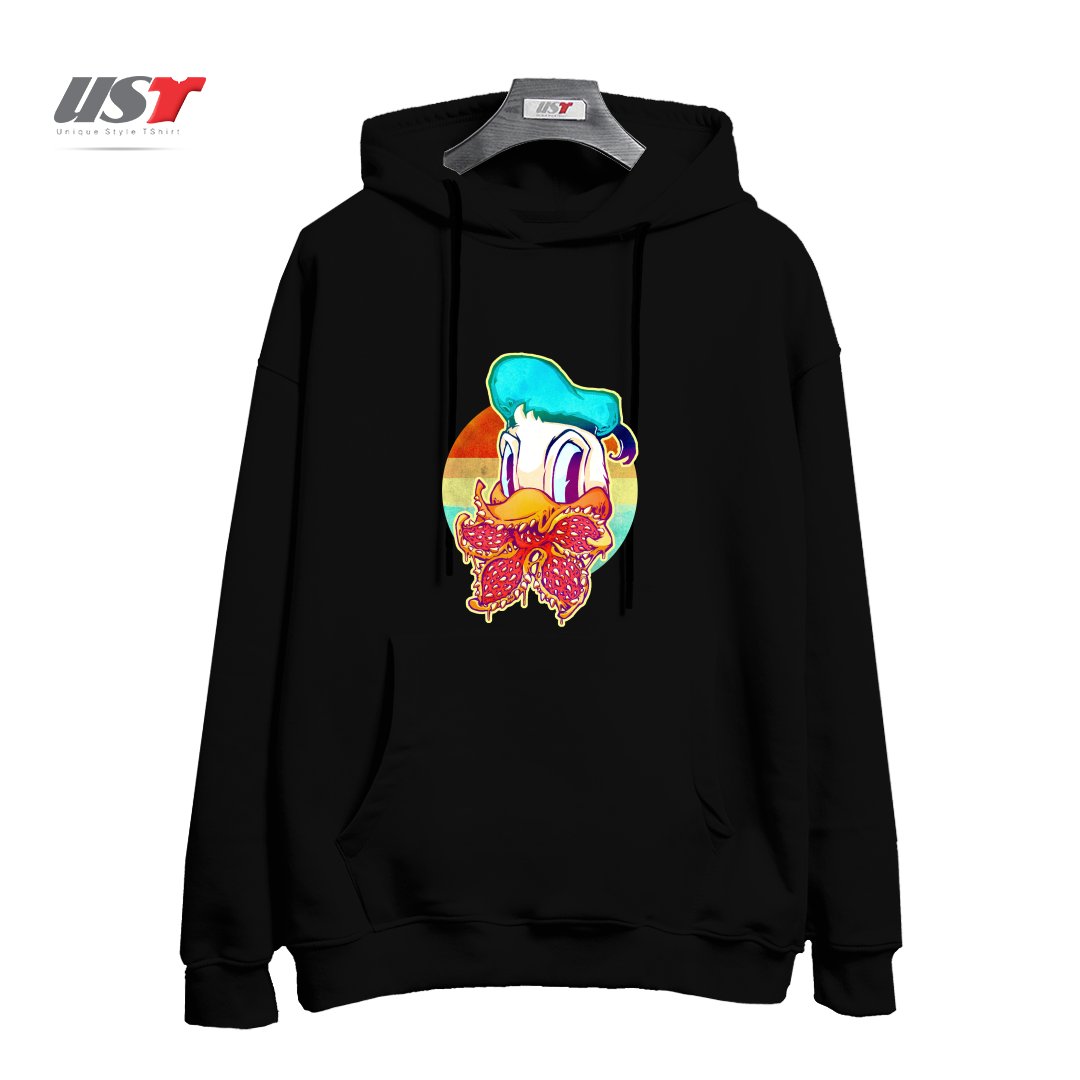 طرح UPSIDE DOWN STRANGER DONALD هودی اورسایزرنگ مشکی