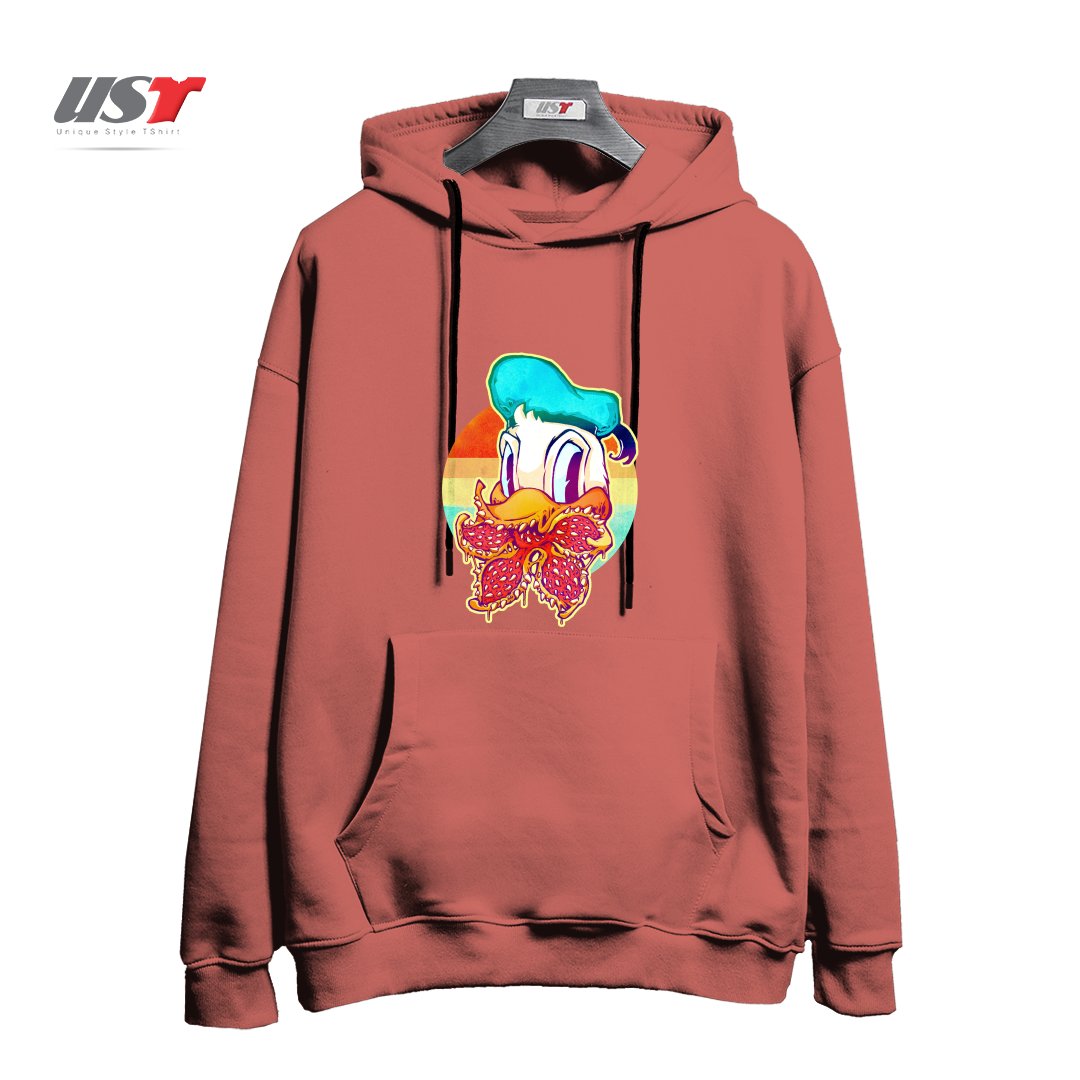 طرح UPSIDE DOWN STRANGER DONALD هودی اورسایزرنگ آجری