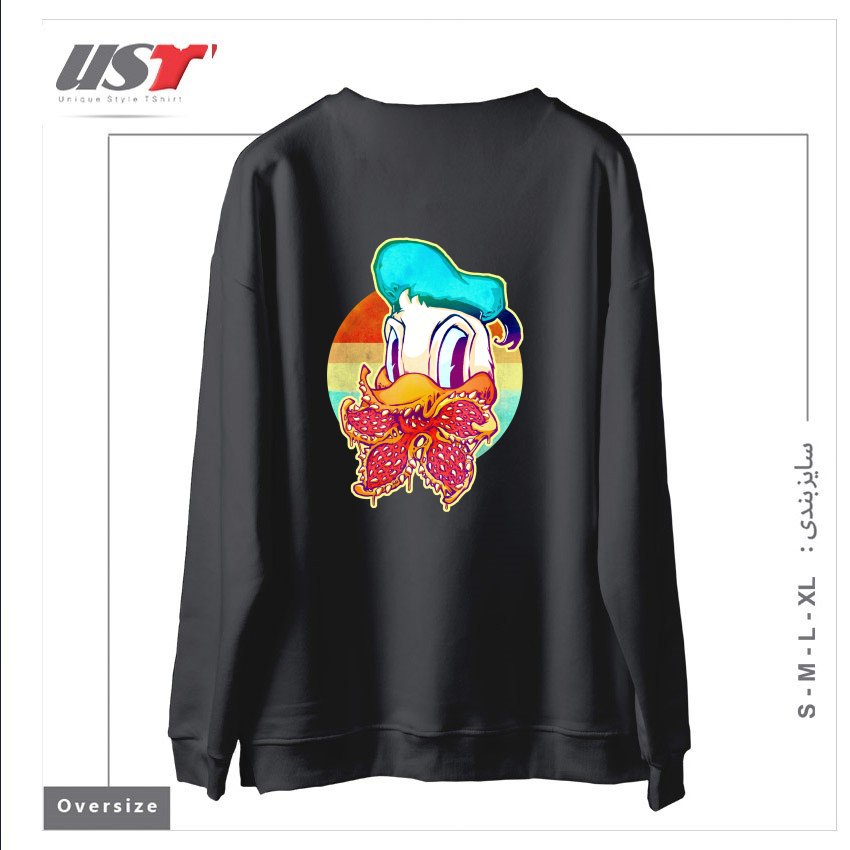 طرح UPSIDE DOWN STRANGER DONALD سوییشرت اورسایزرنگ دودی