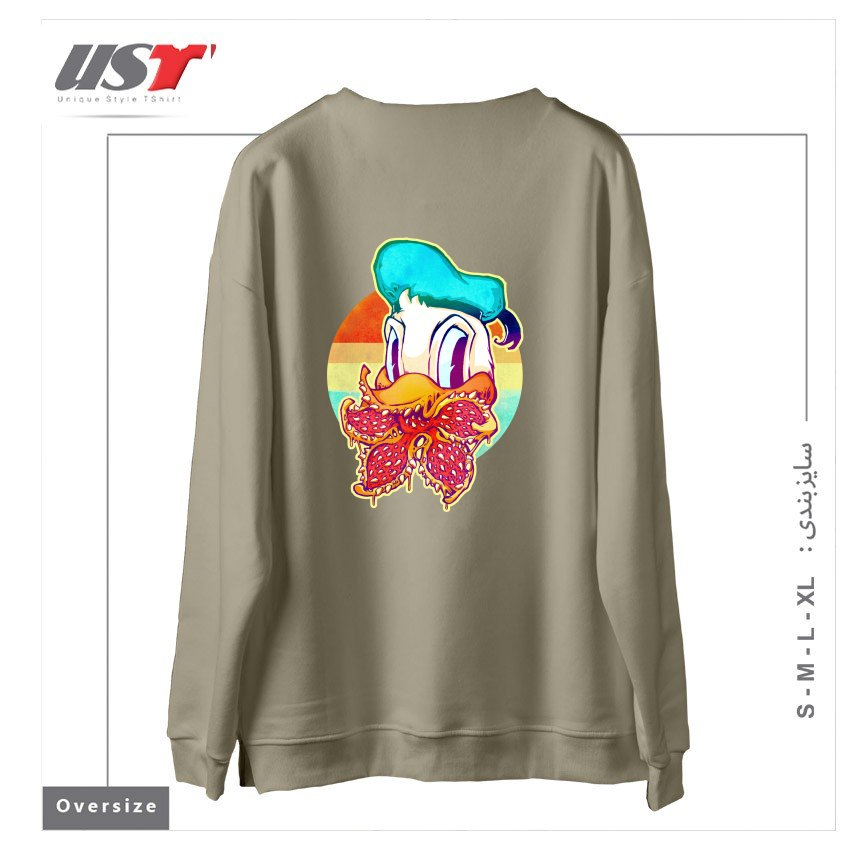 طرح UPSIDE DOWN STRANGER DONALD سوییشرت اورسایزرنگ نخودی