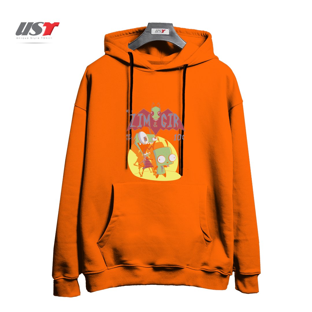 طرح ZIM AND GIR هودی اورسایزرنگ نارنجی