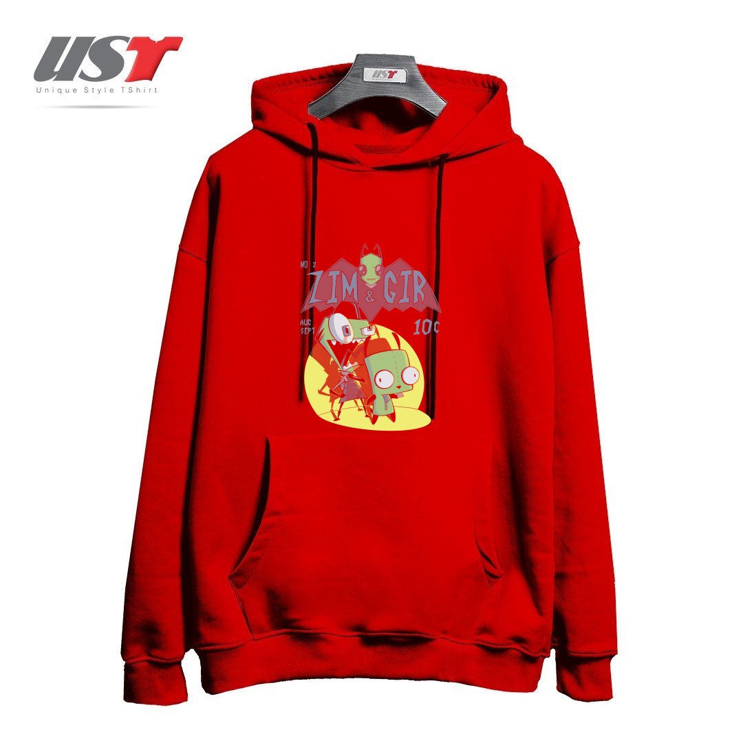 طرح ZIM AND GIR هودی اورسایزرنگ قرمز