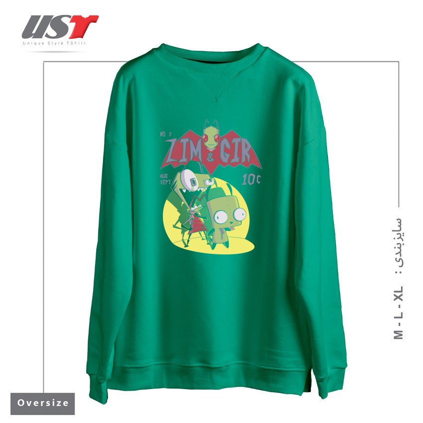 طرح ZIM AND GIR سوییشرت اورسایزرنگ سبز سدری