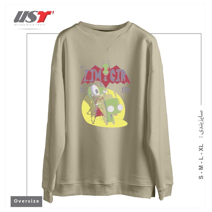 طرح ZIM AND GIR سوییشرت اورسایزرنگ نخودی
