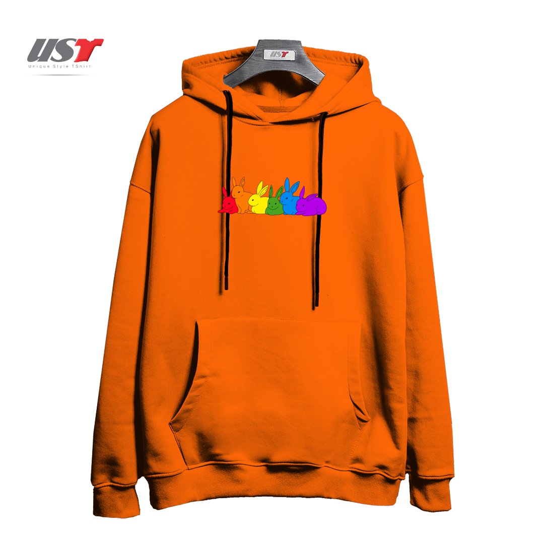 طرح LOVE IS FOR EVERYBUNNY هودی اورسایزرنگ نارنجی