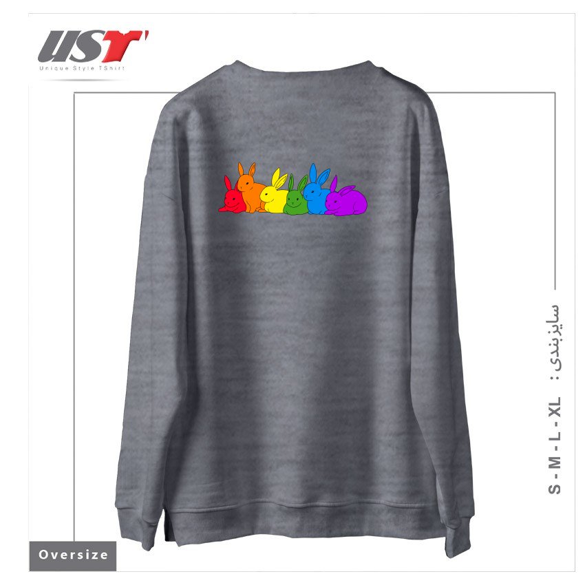 طرح LOVE IS FOR EVERYBUNNY سوییشرت اورسایزرنگ طوسی ملانژ