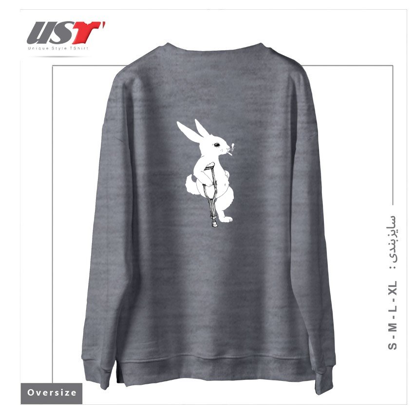 طرح LUCKY سوییشرت اورسایزرنگ طوسی ملانژ