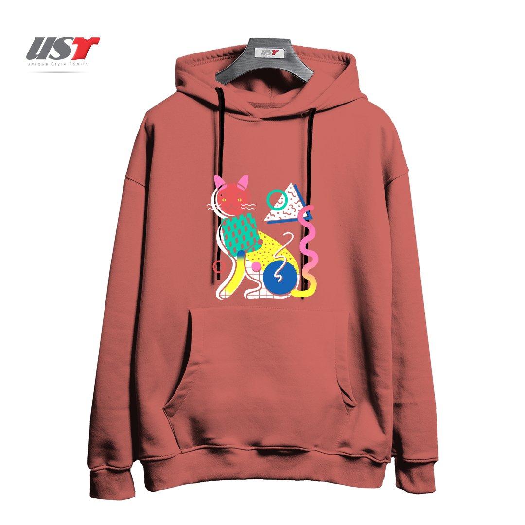 طرح MEMPHIS CAT DESIGN هودی اورسایزرنگ آجری