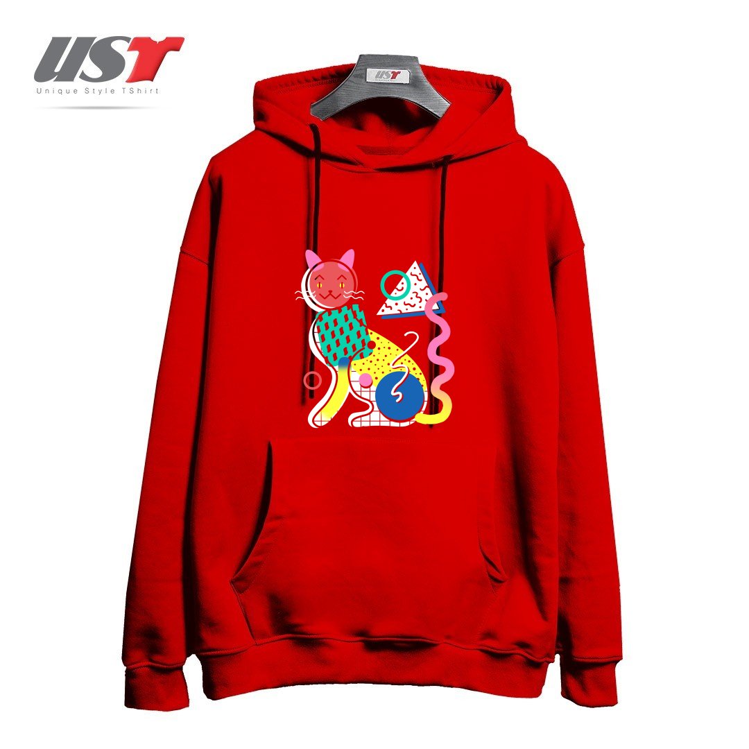 طرح MEMPHIS CAT DESIGN هودی اورسایزرنگ قرمز