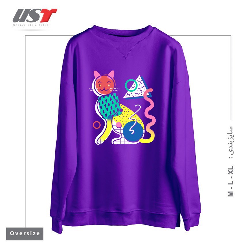 سوییشرت اورسایز طرح MEMPHIS CAT DESIGN