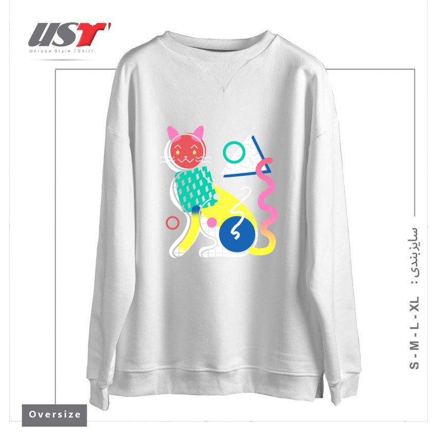 سوییشرت اورسایز طرح MEMPHIS CAT DESIGN
