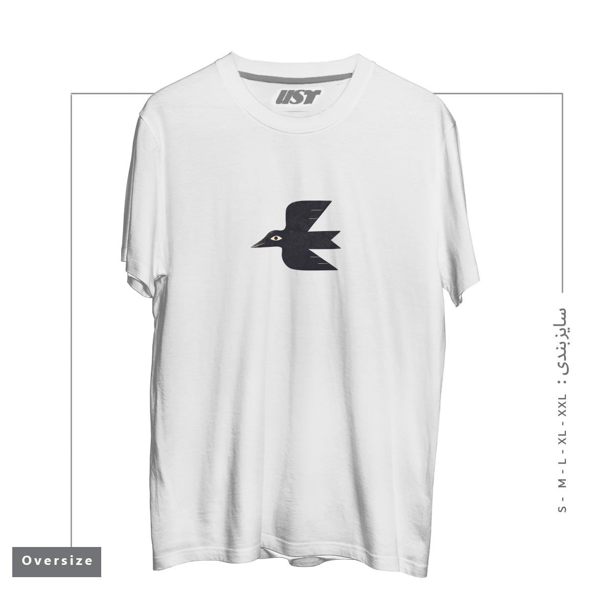 طرح MINIMAL BLACKBIRD NO. 1 تیشرت اورسایزرنگ سفید