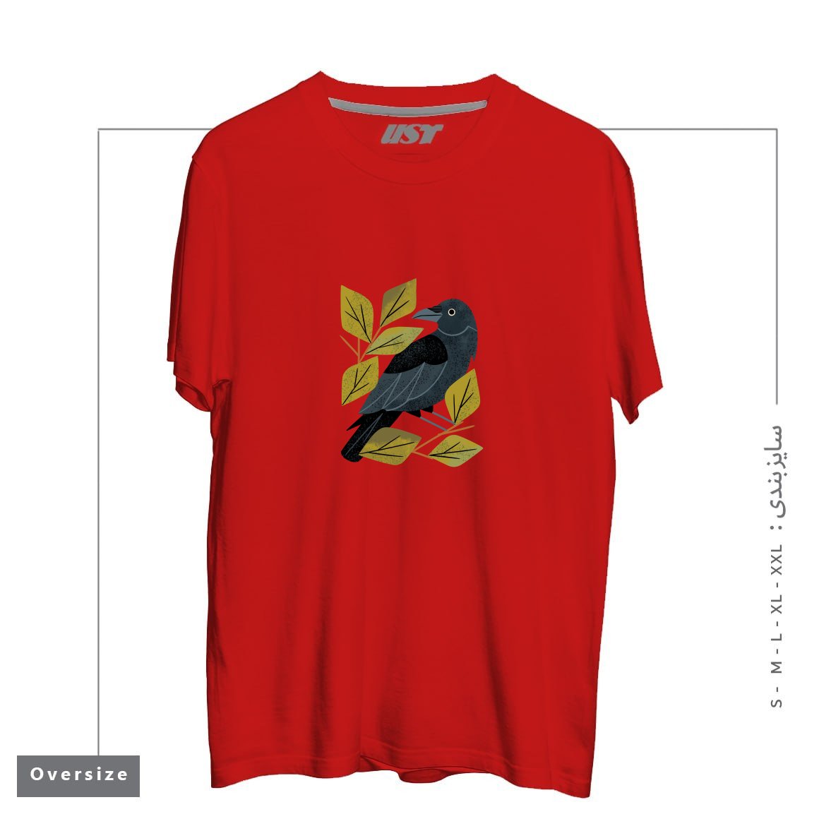طرح PERCHING RAVEN تیشرت اورسایزرنگ قرمز