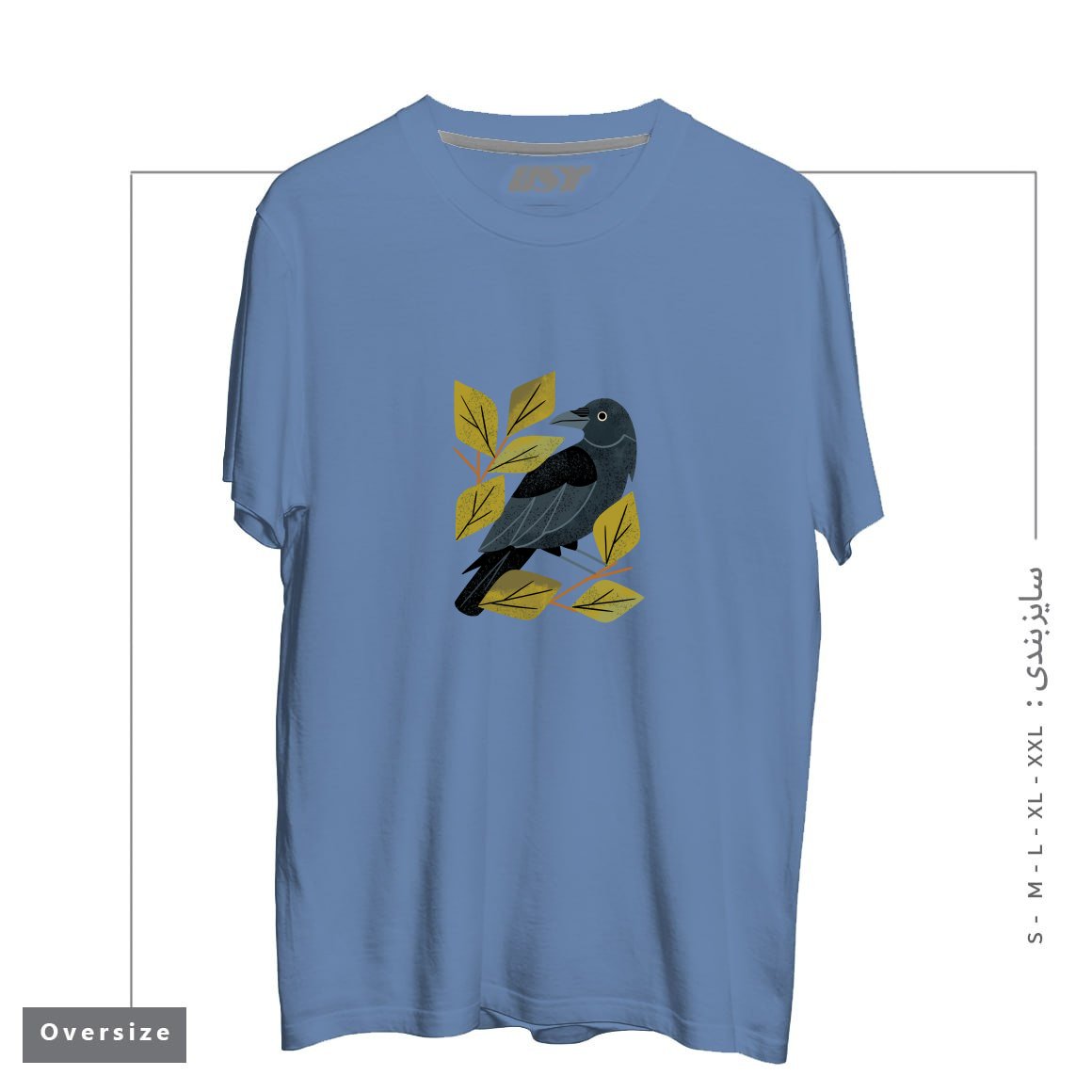 طرح PERCHING RAVEN تیشرت اورسایزرنگ آبی نفتی