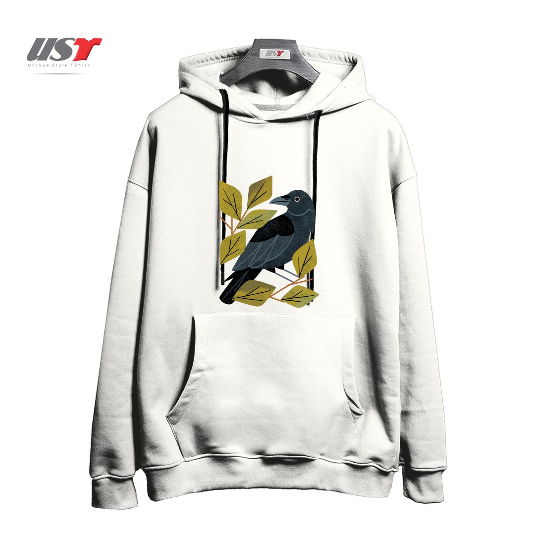 طرح PERCHING RAVEN هودی اورسایزرنگ سفید