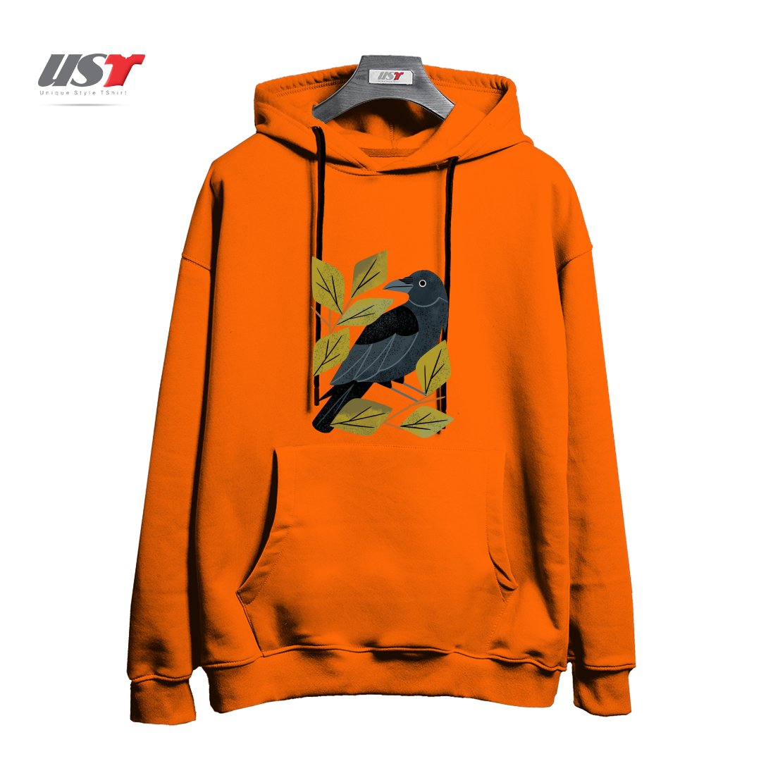 طرح PERCHING RAVEN هودی اورسایزرنگ نارنجی