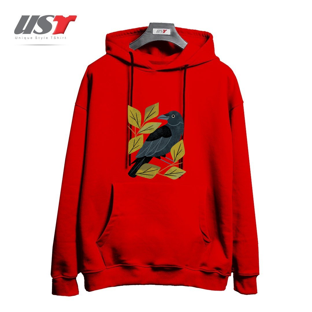طرح PERCHING RAVEN هودی اورسایزرنگ قرمز