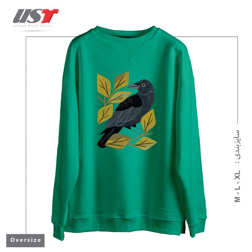 طرح PERCHING RAVEN سوییشرت اورسایزرنگ سبز سدری