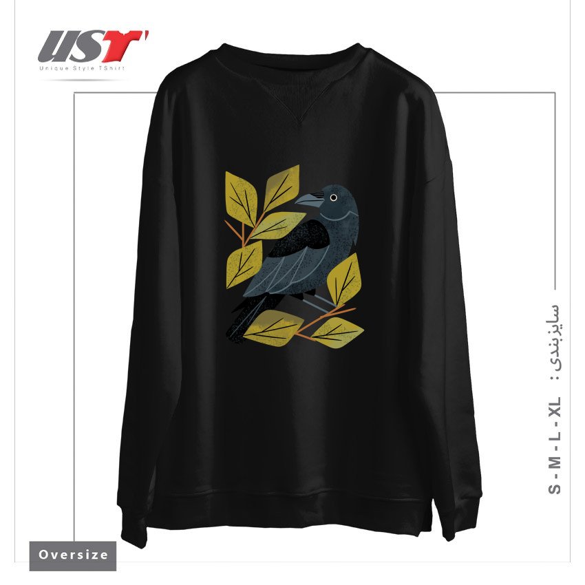 طرح PERCHING RAVEN سوییشرت اورسایزرنگ مشکی