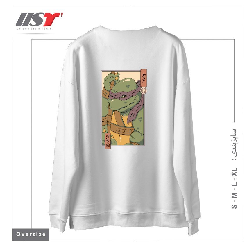 طرح PURPLE KAME NINJA سوییشرت اورسایزرنگ سفید