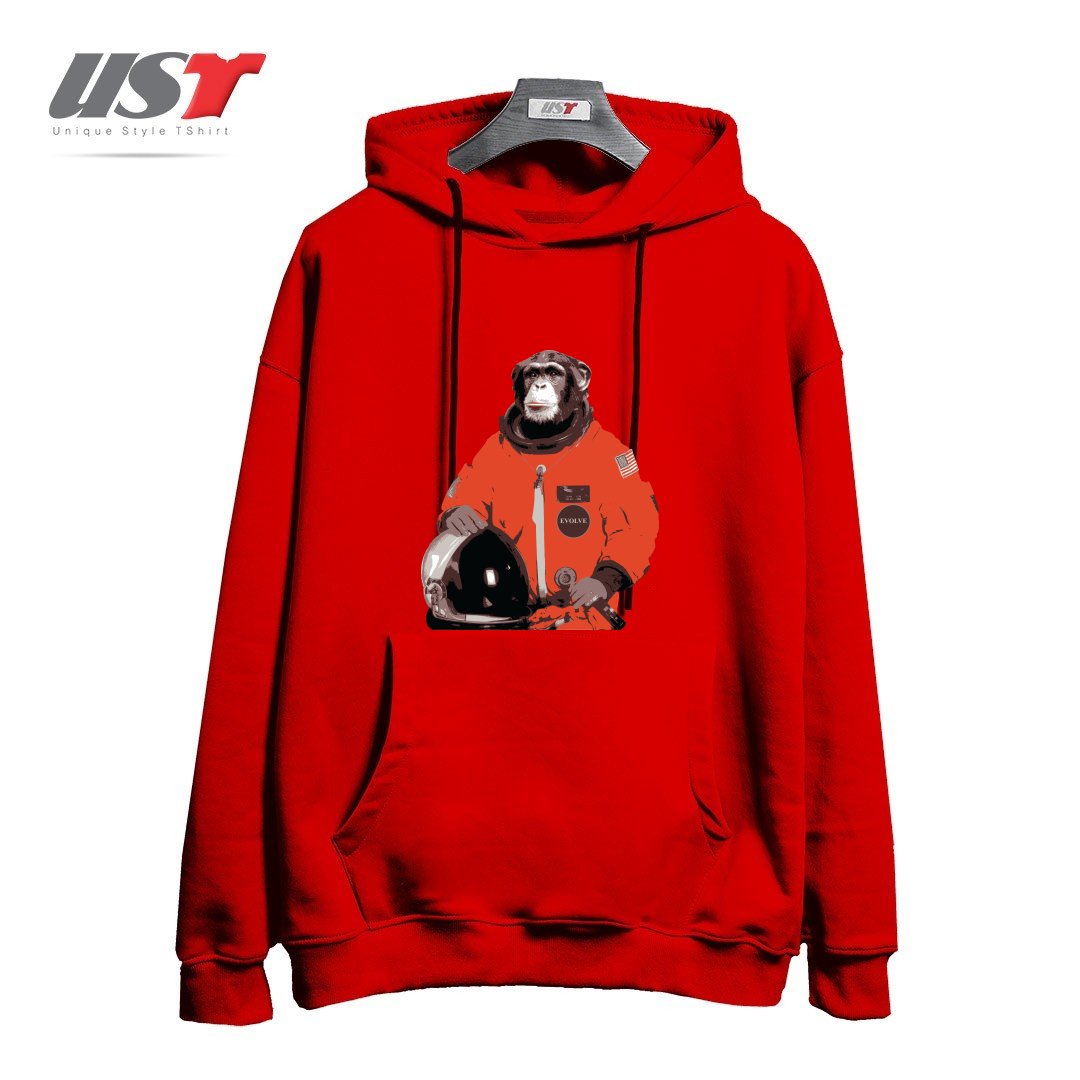 طرح SPACE MONKEY32154 هودی اورسایزرنگ قرمز