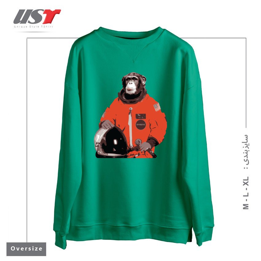 طرح SPACE MONKEY32154 سوییشرت اورسایزرنگ سبز سدری