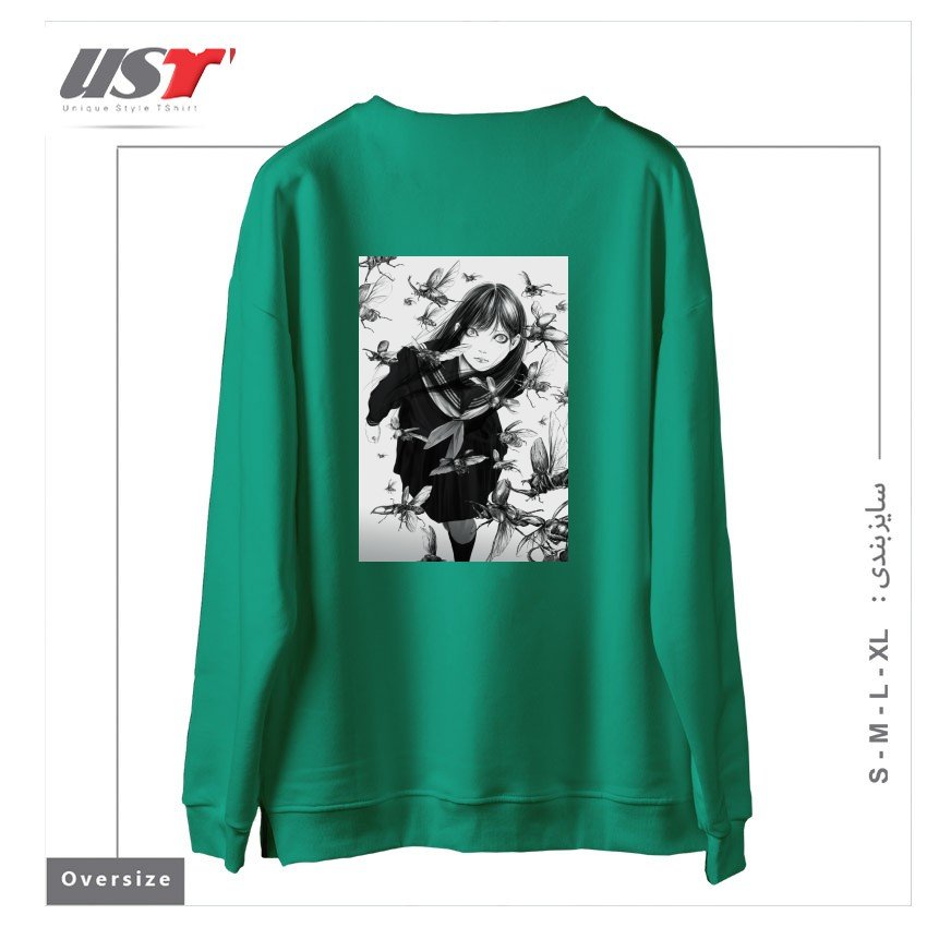 طرح An Instant in Silence سوییشرت اورسایزرنگ سبز سدری