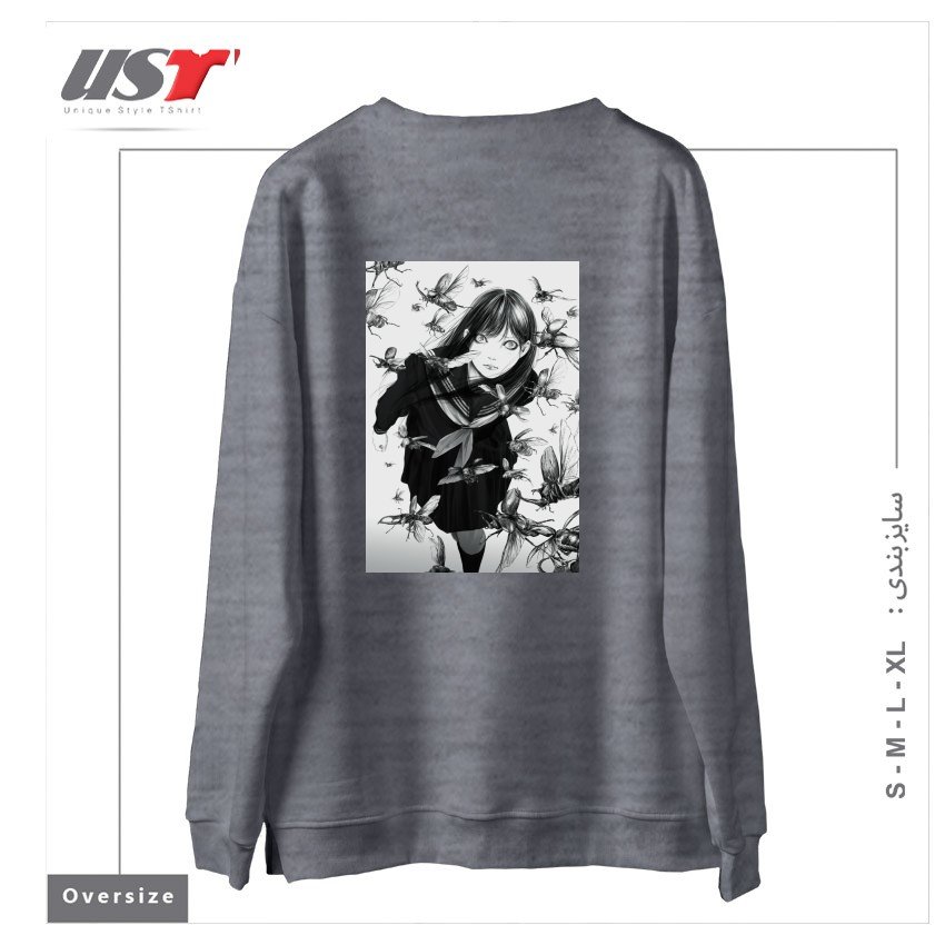 طرح An Instant in Silence سوییشرت اورسایزرنگ طوسی ملانژ