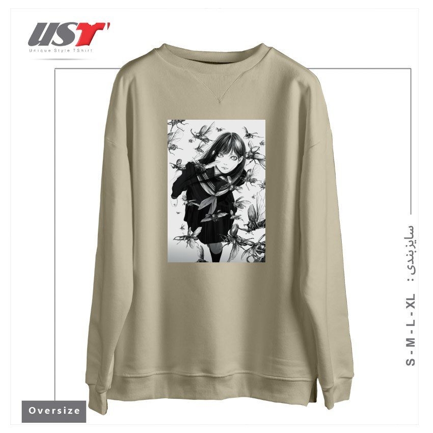 طرح An Instant in Silence سوییشرت اورسایزرنگ نخودی