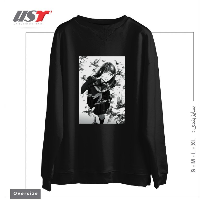 طرح An Instant in Silence سوییشرت اورسایزرنگ مشکی