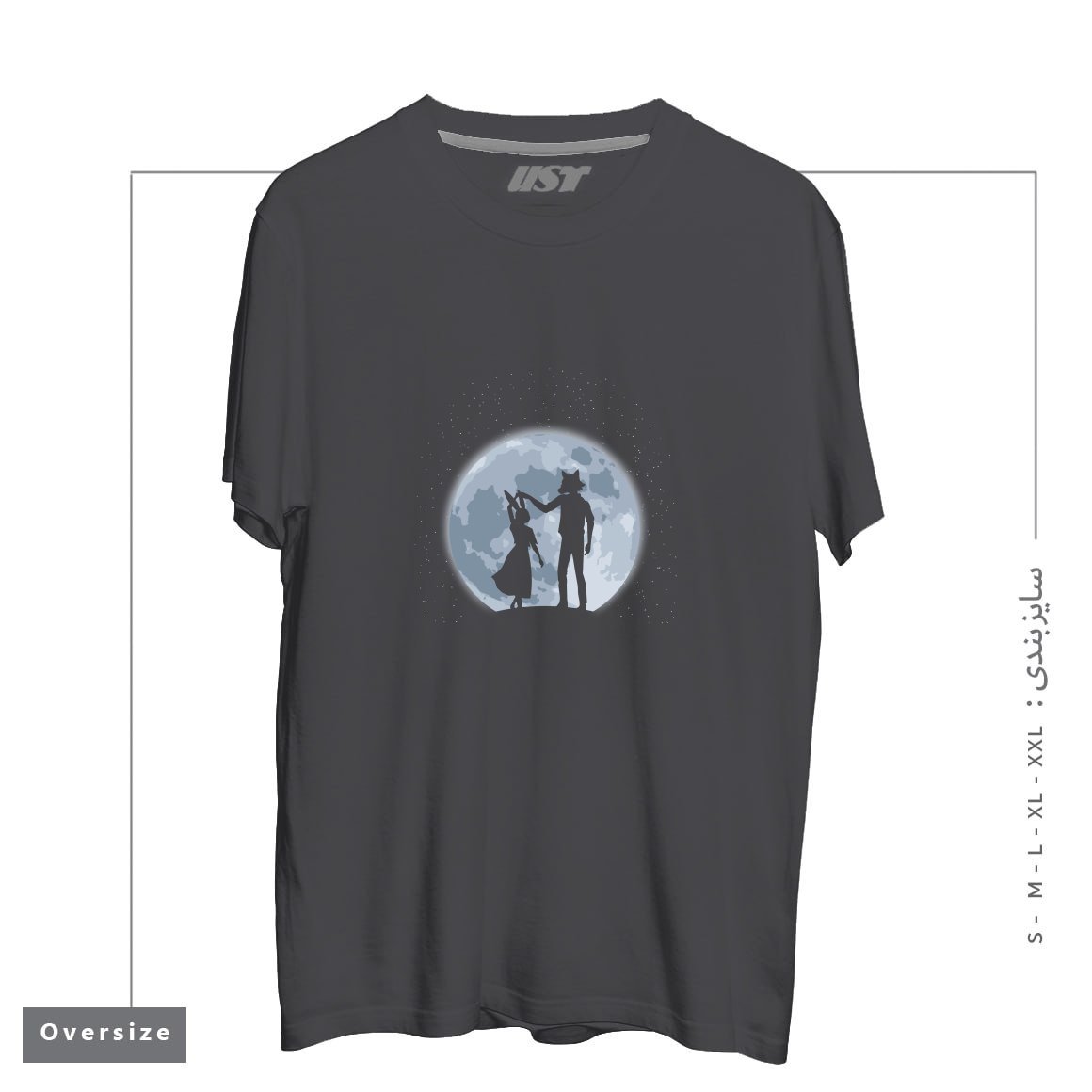 طرح Beasts under the moon تیشرت اورسایزرنگ دودی