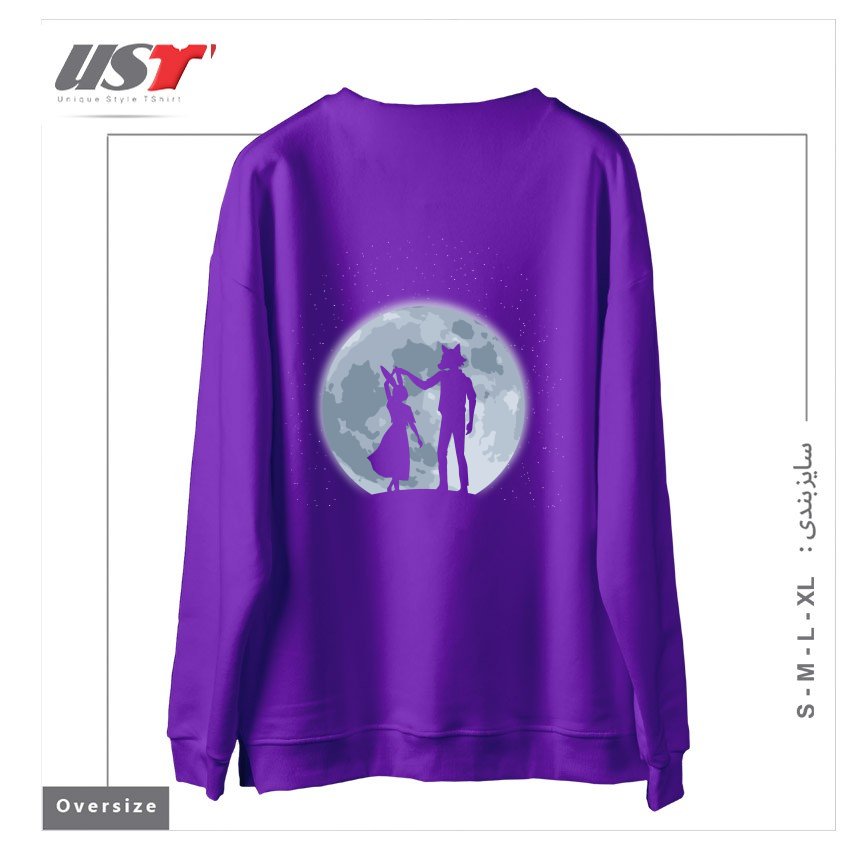 طرح Beasts under the moon سوییشرت اورسایزرنگ بنفش