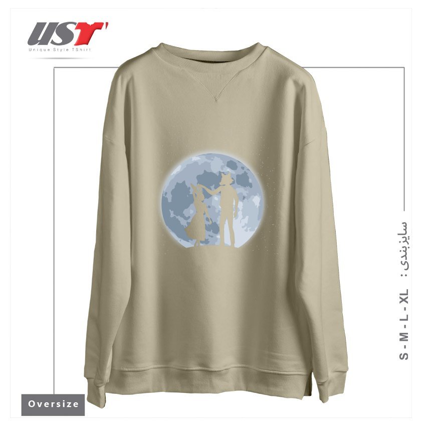 طرح Beasts under the moon سوییشرت اورسایزرنگ نخودی
