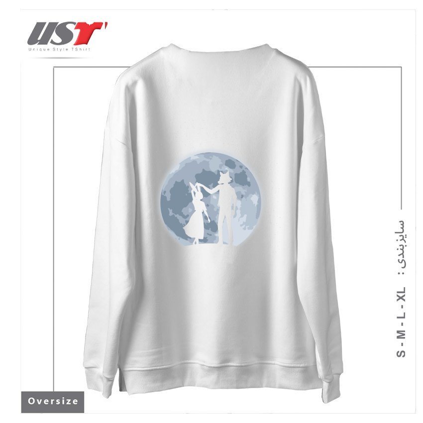 طرح Beasts under the moon سوییشرت اورسایزرنگ سفید