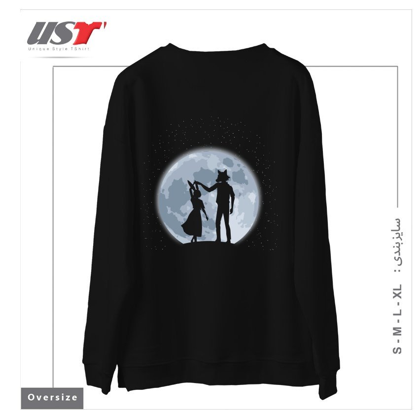 طرح Beasts under the moon سوییشرت اورسایزرنگ مشکی