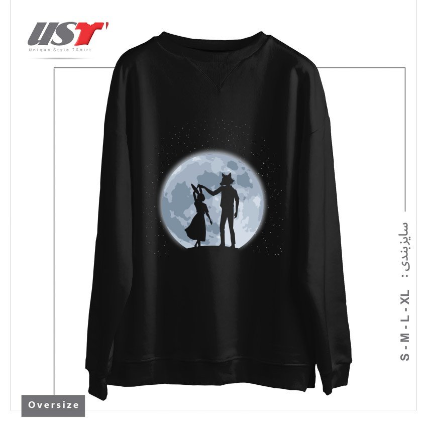 طرح Beasts under the moon سوییشرت اورسایزرنگ مشکی