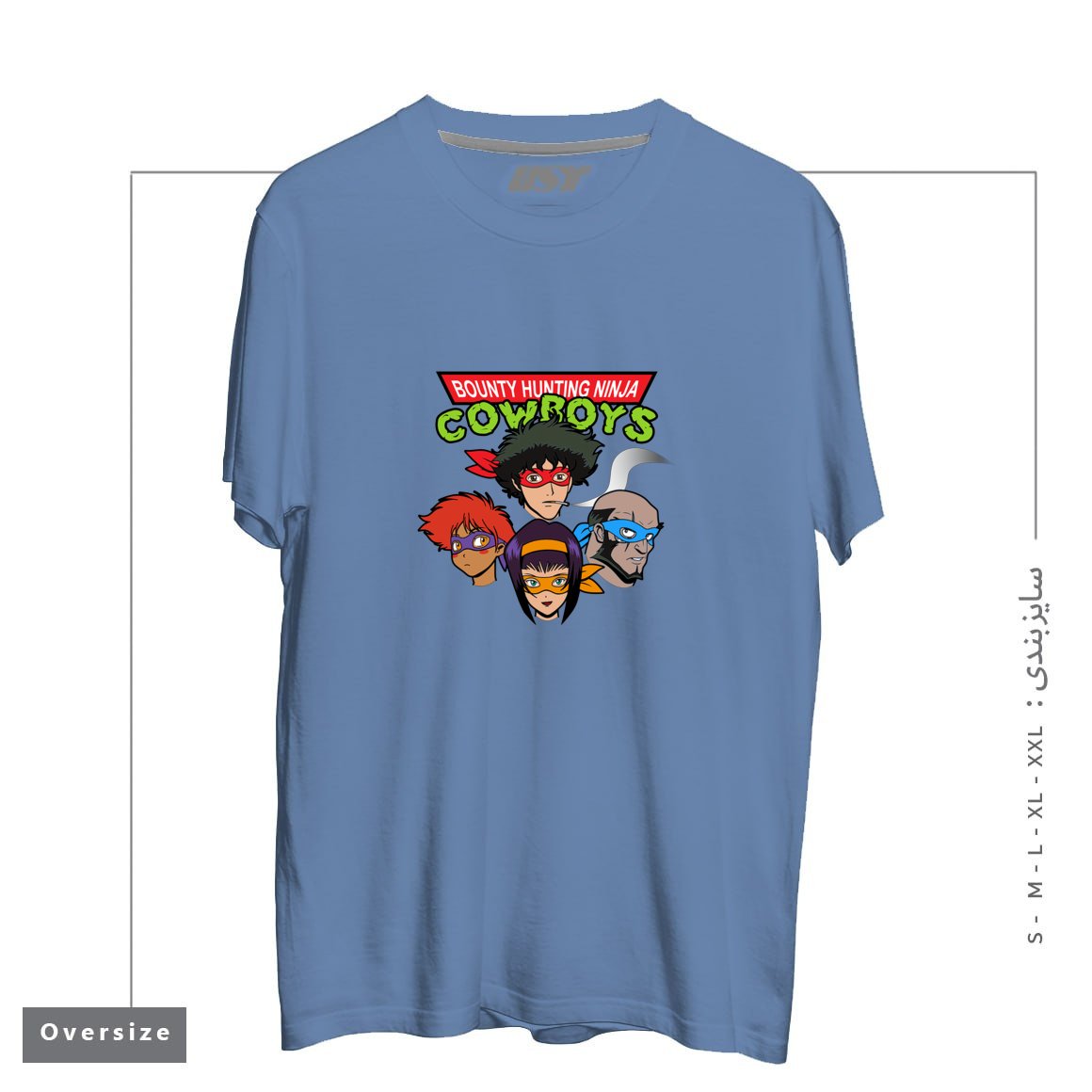طرح Bounty Hunting Ninja Cowboys تیشرت اورسایزرنگ آبی نفتی