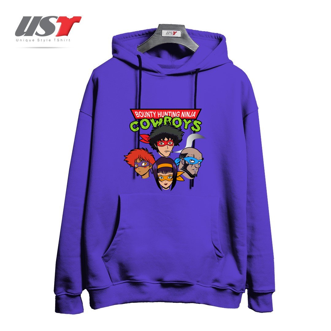 طرح Bounty Hunting Ninja Cowboys هودی اورسایزرنگ بنفش