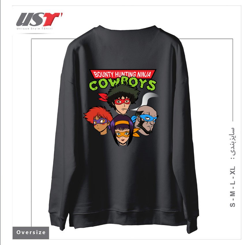 طرح Bounty Hunting Ninja Cowboys سوییشرت اورسایزرنگ دودی
