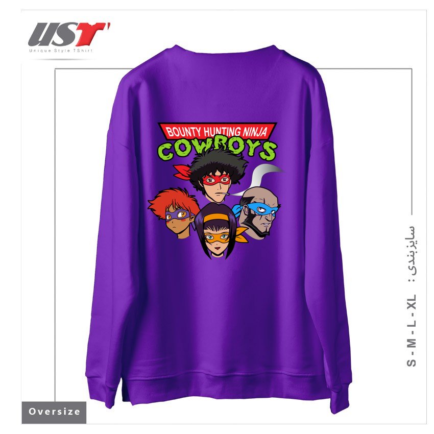 طرح Bounty Hunting Ninja Cowboys سوییشرت اورسایزرنگ بنفش