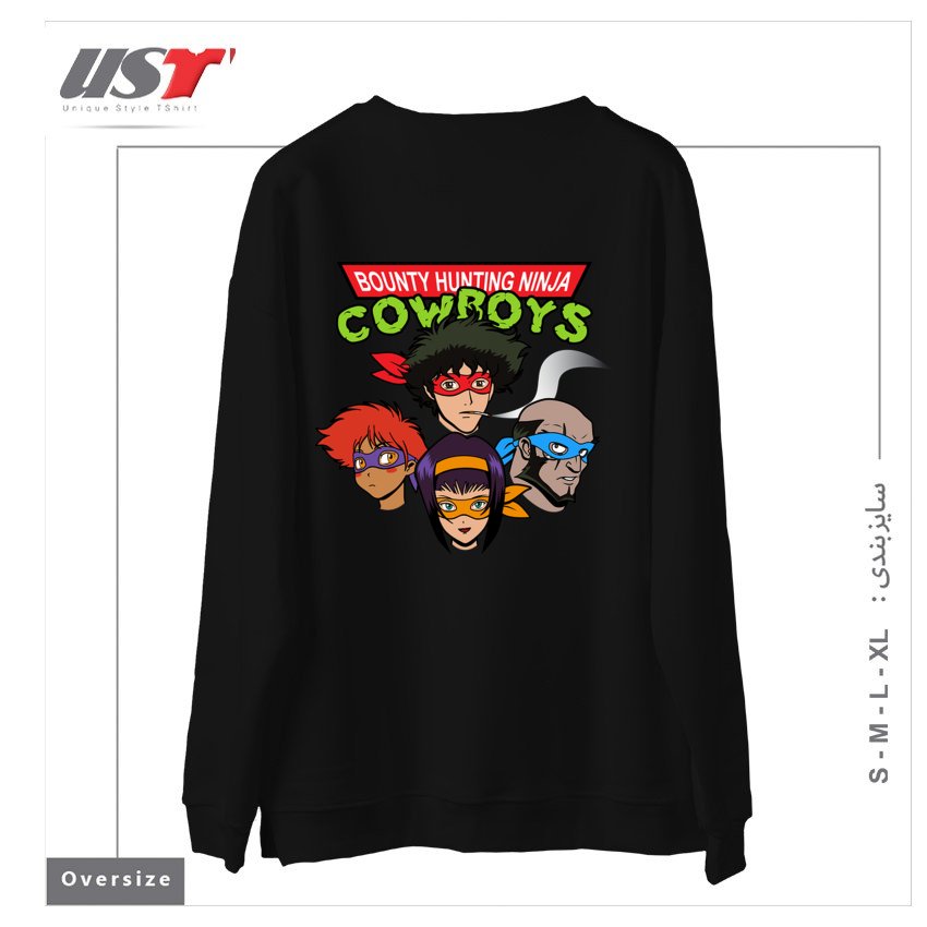 طرح Bounty Hunting Ninja Cowboys سوییشرت اورسایزرنگ مشکی