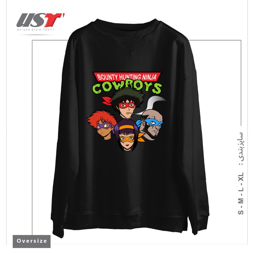 طرح Bounty Hunting Ninja Cowboys سوییشرت اورسایزرنگ مشکی
