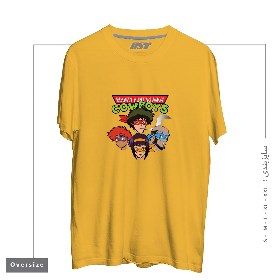 طرح Bounty Hunting Ninja Cowboys تیشرت اورسایزرنگ خردلی