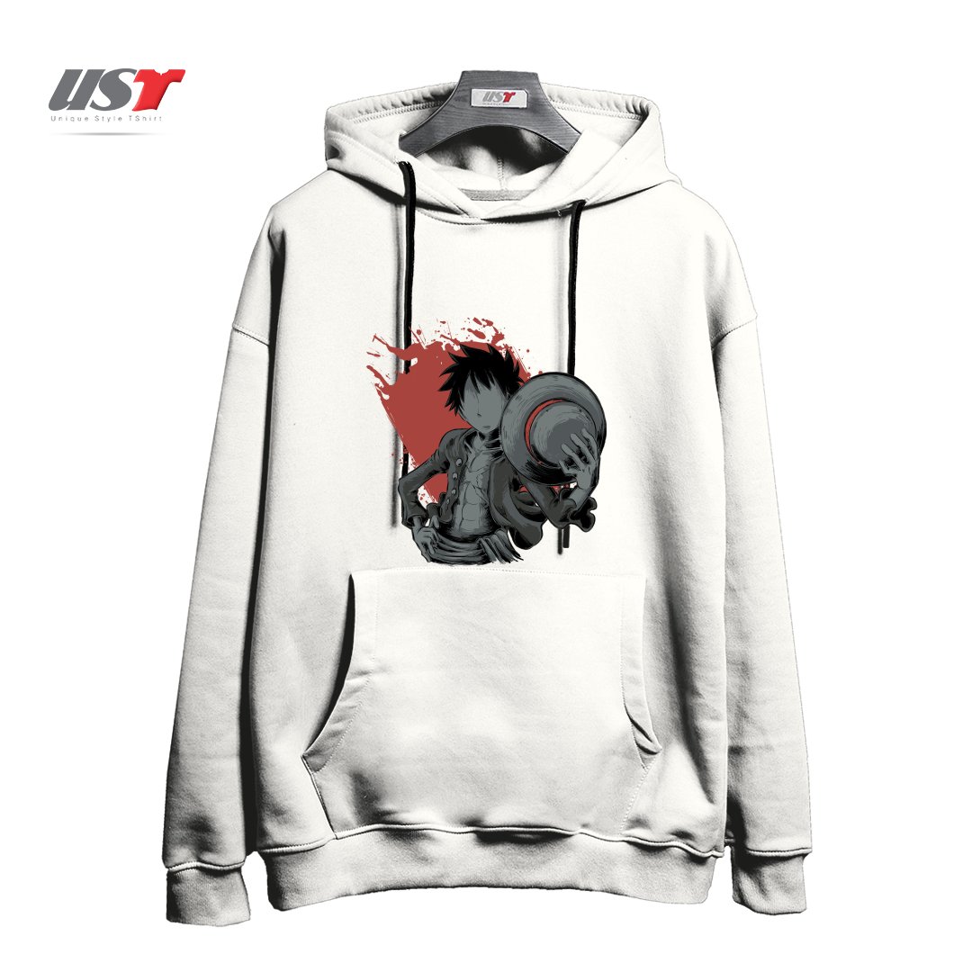 طرح Dark Luffy هودی اورسایزرنگ سفید