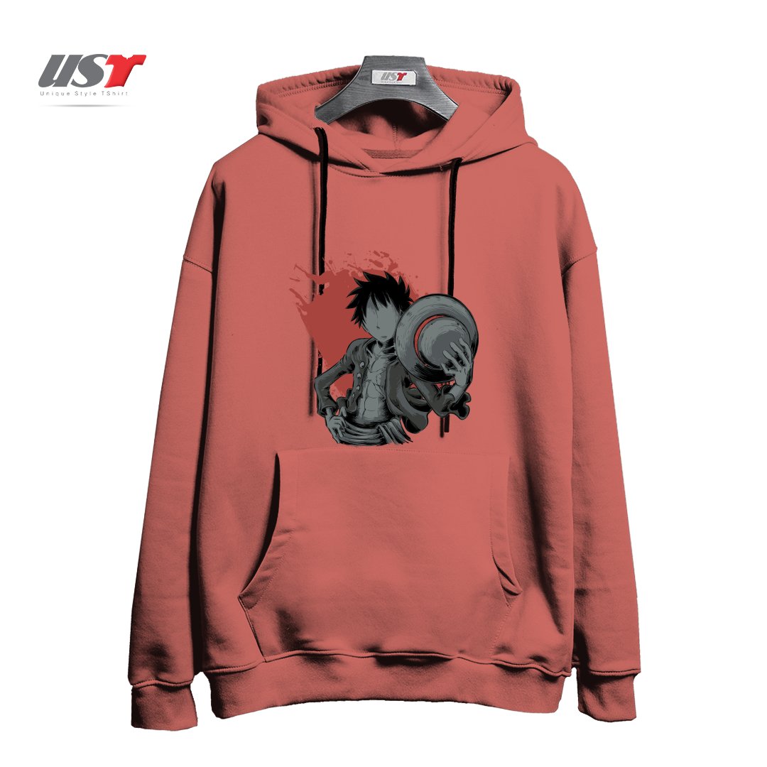 طرح Dark Luffy هودی اورسایزرنگ آجری