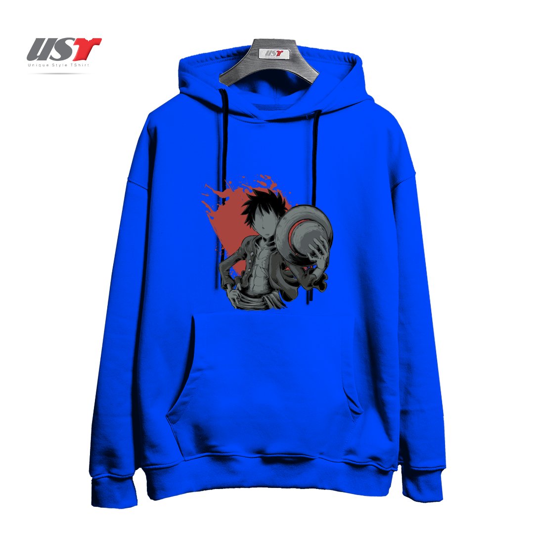 طرح Dark Luffy هودی اورسایزرنگ آبی شالی