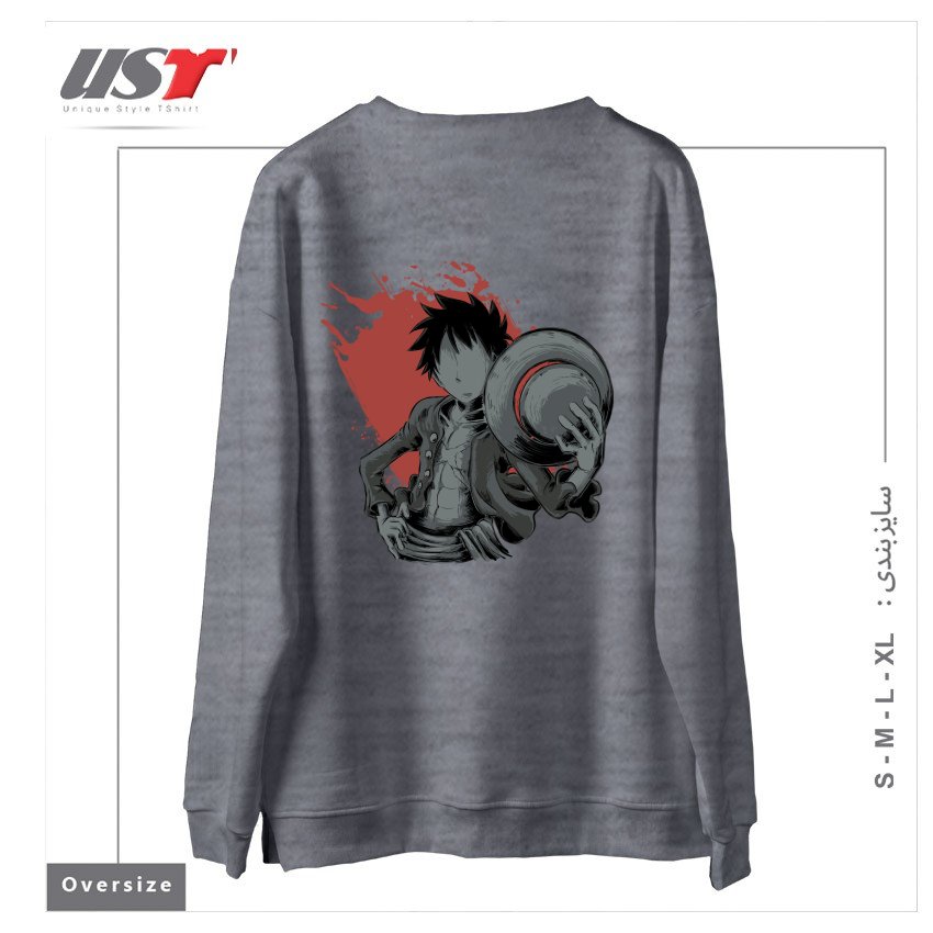 طرح Dark Luffy سوییشرت اورسایزرنگ طوسی ملانژ